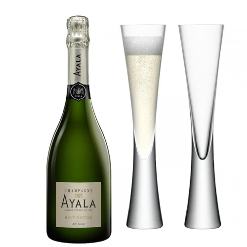 Ayala Brut Nature Champagne 75cl with LSA Moya Flutes